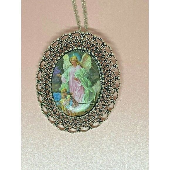 Guardian Angel Jewelry Porcelain Brooch Necklace - Picture 6 of 10